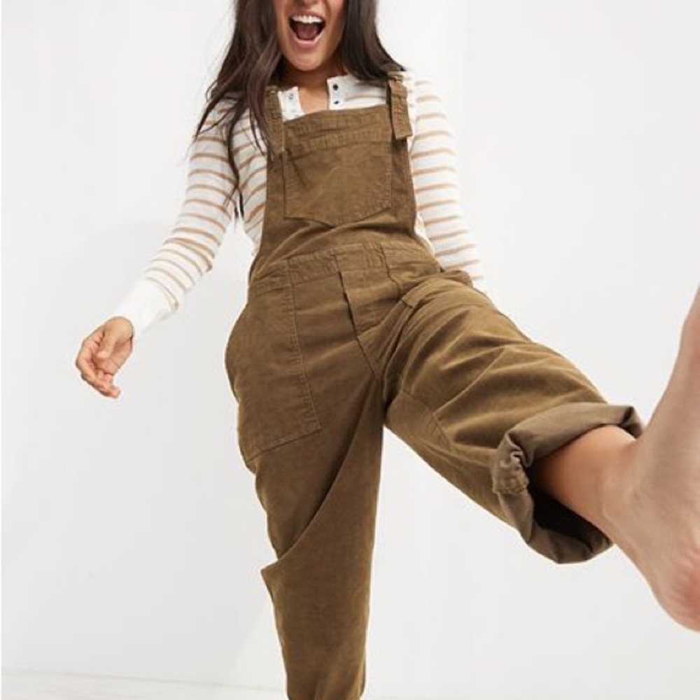 Aerie Brown Corduroy Overalls